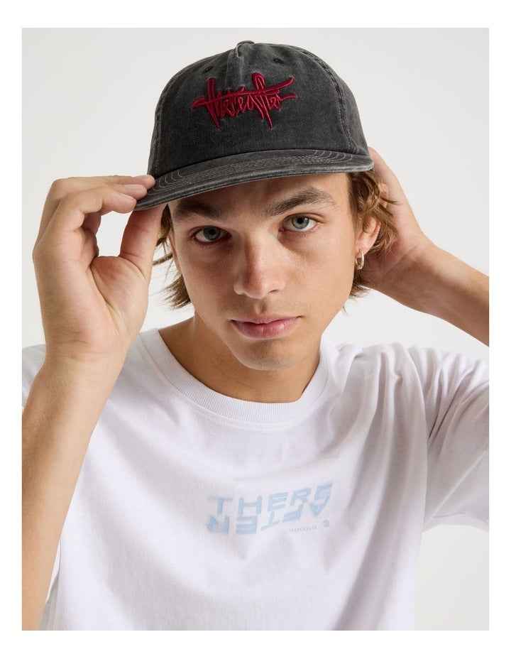 4 Panel Flat Brim Washed Cap in Black