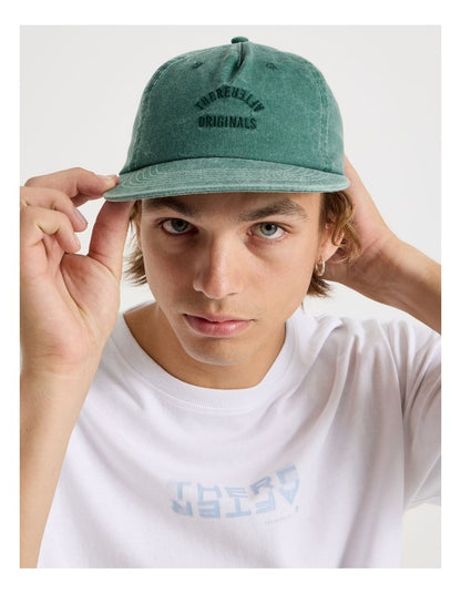 4 Panel Flat Brim Washed Cap Hat in Green