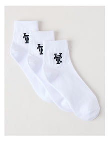 3 Pack Ankle Crew Logo Socks in White