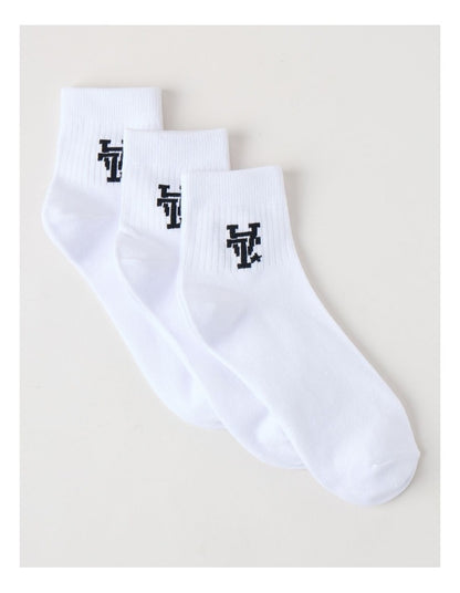 3 Pack Ankle Crew Logo Socks in White