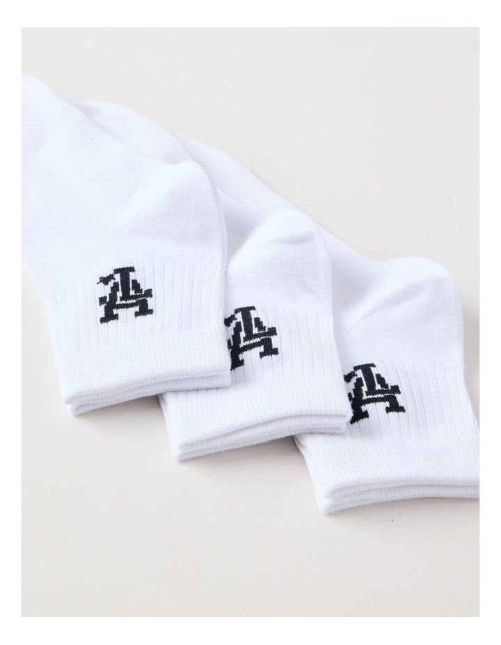 3 Pack Ankle Crew Logo Socks in White