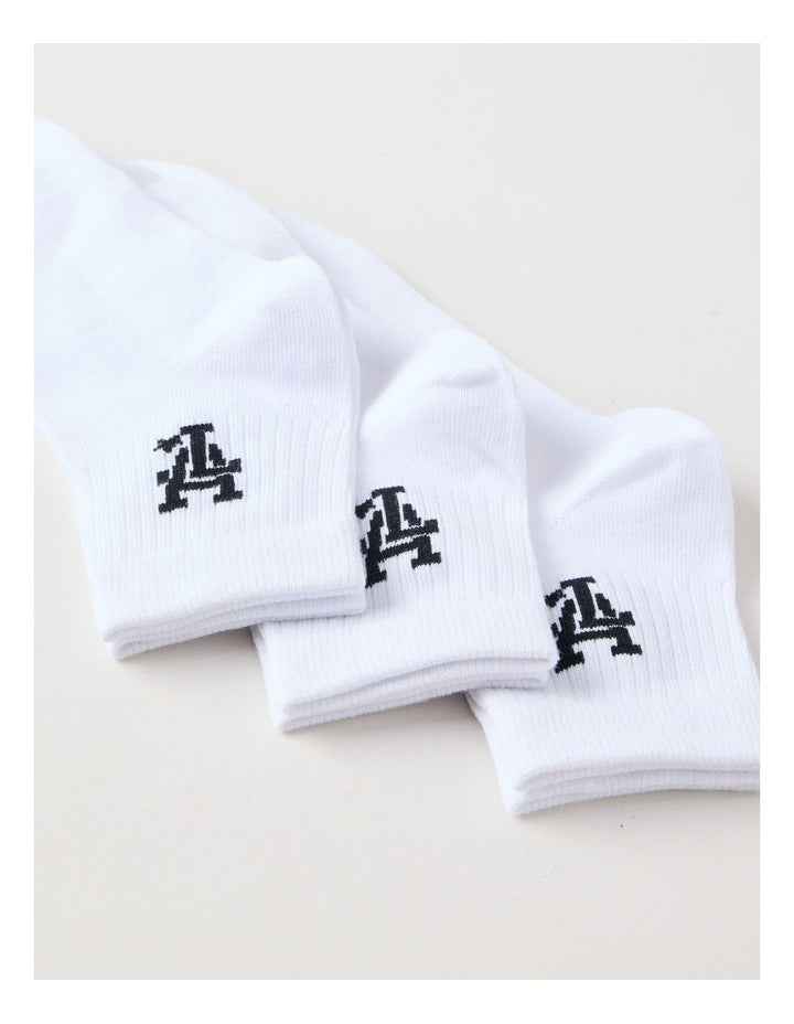 3 Pack Ankle Crew Logo Socks in White