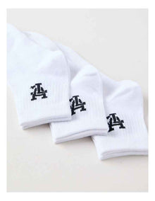 3 Pack Ankle Crew Logo Socks in White