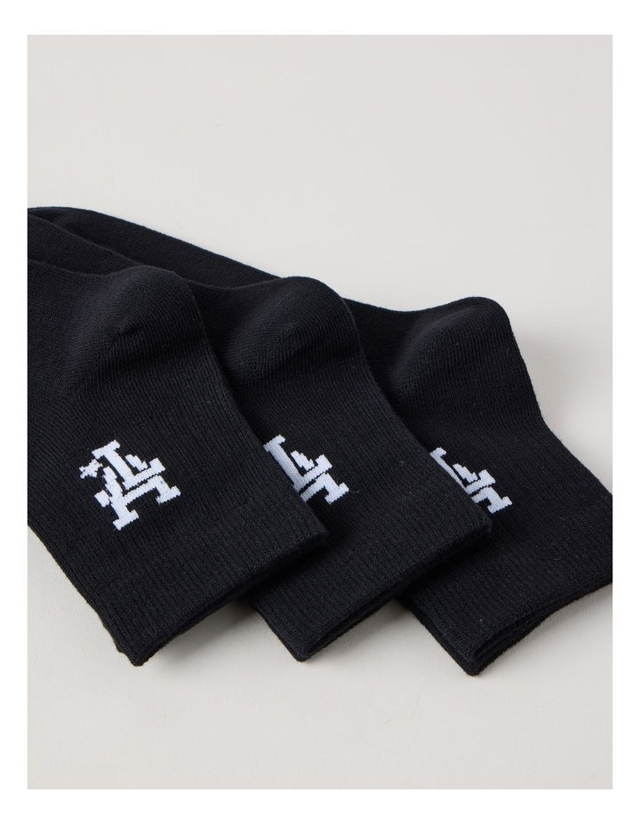 3 Pack Ankle Crew Logo Socks in Black