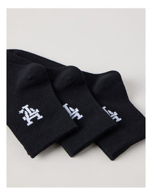 3 Pack Ankle Crew Logo Socks in Black