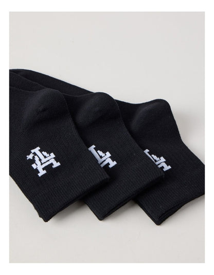 3 Pack Ankle Crew Logo Socks in Black