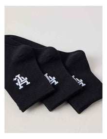 3 Pack Ankle Crew Logo Socks in Black