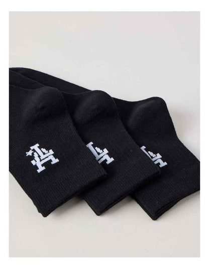 3 Pack Ankle Crew Logo Socks in Black