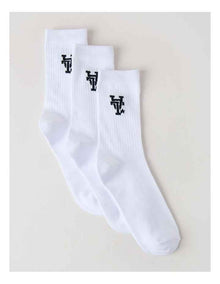 3 Pack Crew Logo Socks in White