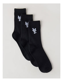 3 Pack Crew Logo Socks in Black