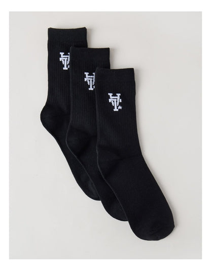 3 Pack Crew Logo Socks in Black