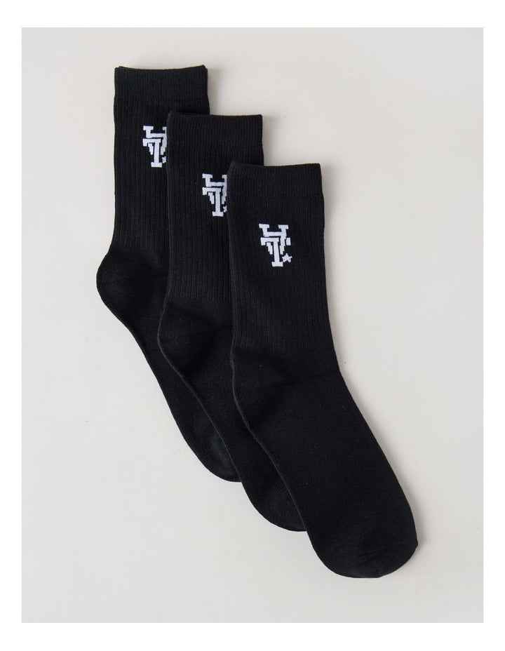3 Pack Crew Logo Socks in Black