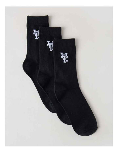 3 Pack Crew Logo Socks in Black