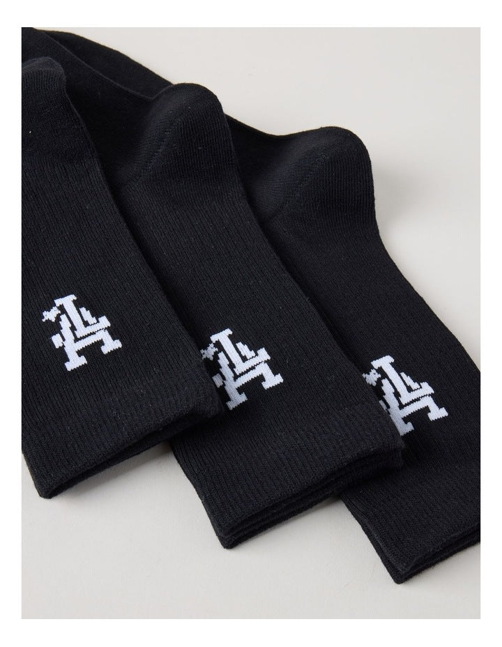 3 Pack Crew Logo Socks in Black
