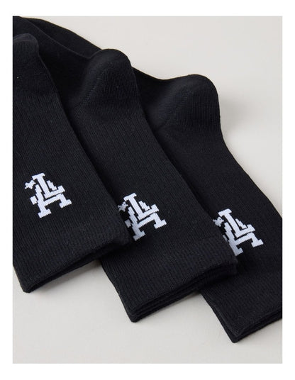 3 Pack Crew Logo Socks in Black