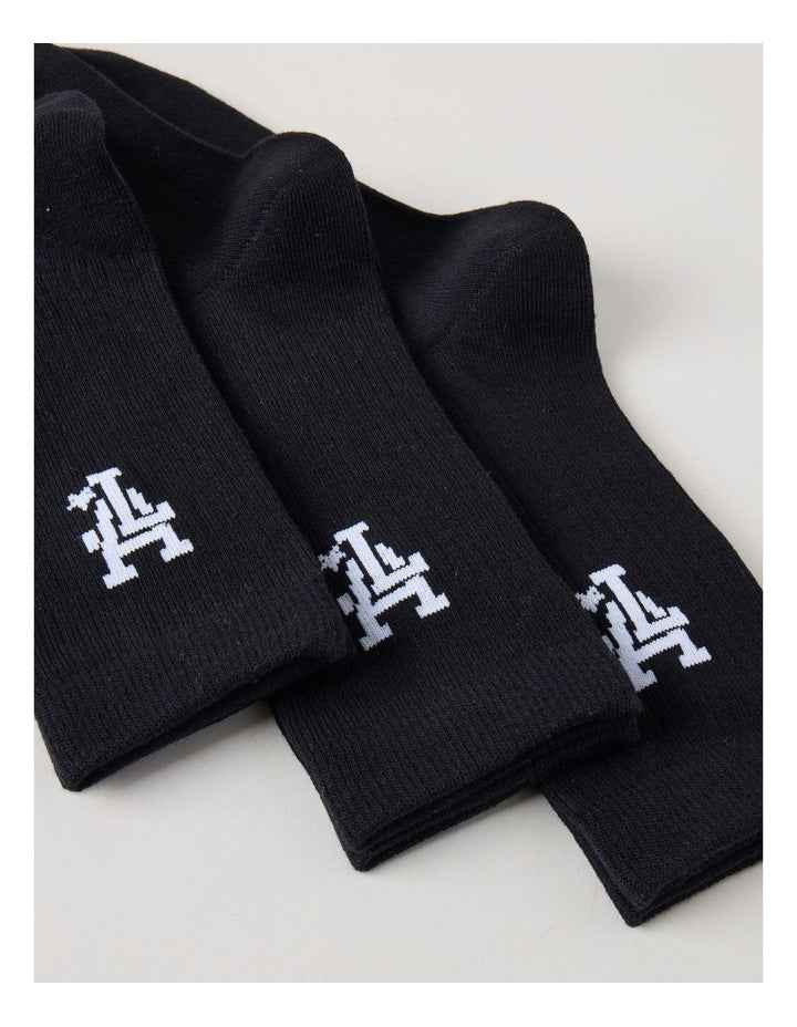 3 Pack Crew Logo Socks in Black