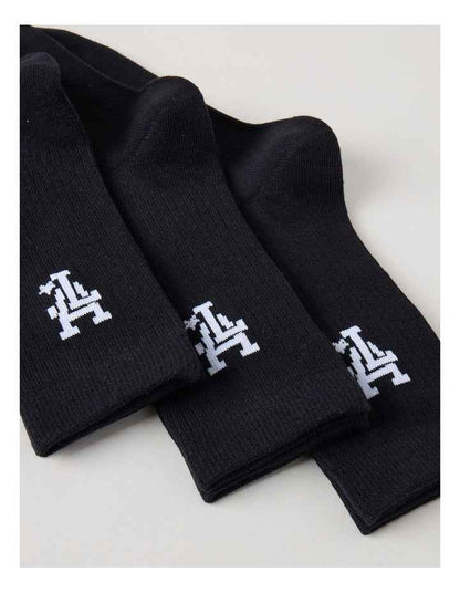 3 Pack Crew Logo Socks in Black