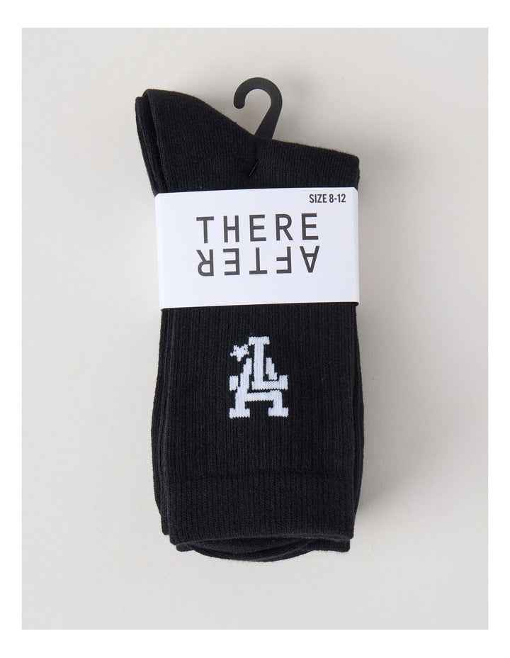 3 Pack Crew Logo Socks in Black