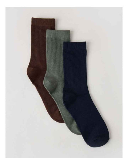 3 Pack Colour Crew Sport Socks in Warm Dark Brown, Olive, and Navy