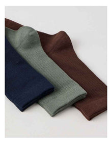 3 Pack Colour Crew Sport Socks in Warm Dark Brown, Olive, and Navy