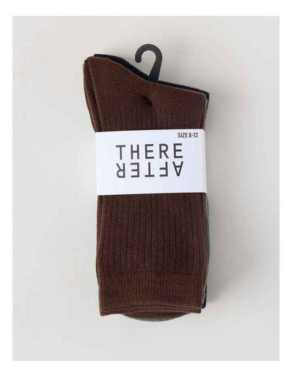 3 Pack Colour Crew Sport Socks in Warm Dark Brown, Olive, and Navy