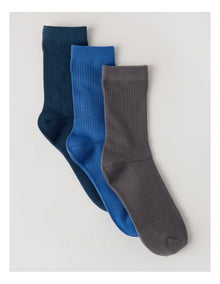 3 Pack Colour Crew Sport Socks in Teal, Blue, and Charcoal