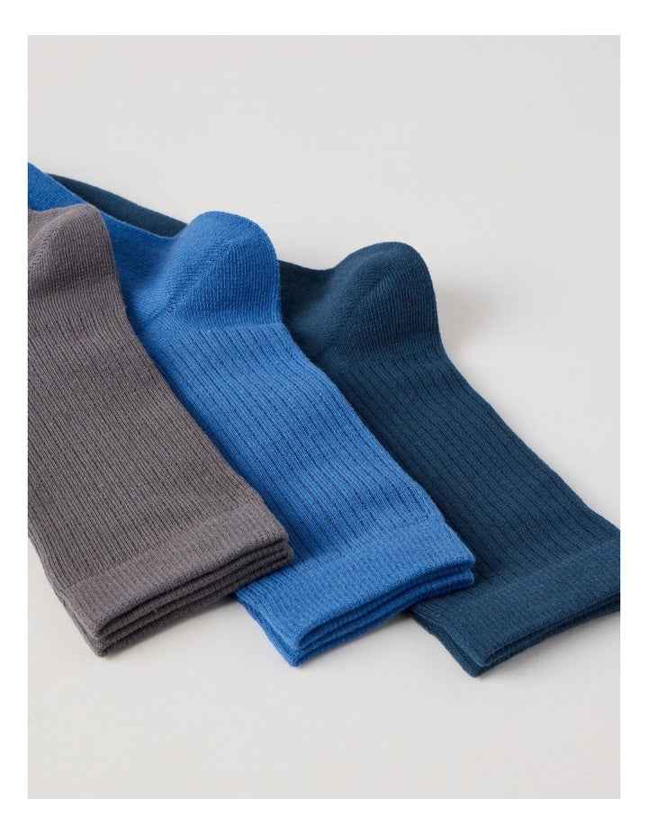 3 Pack Colour Crew Sport Socks in Teal, Blue, and Charcoal