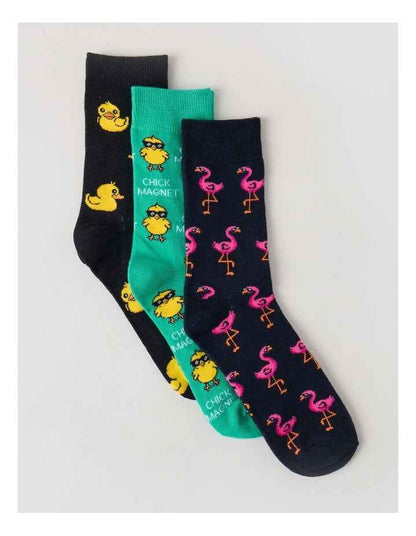 3 Pack Novelty Socks in Black and Emerald