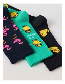 3 Pack Novelty Socks in Black and Emerald