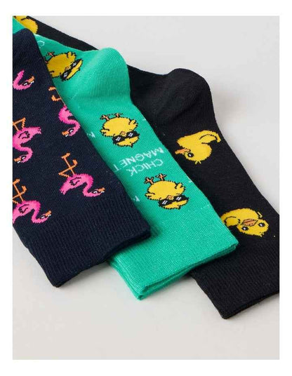 3 Pack Novelty Socks in Black and Emerald