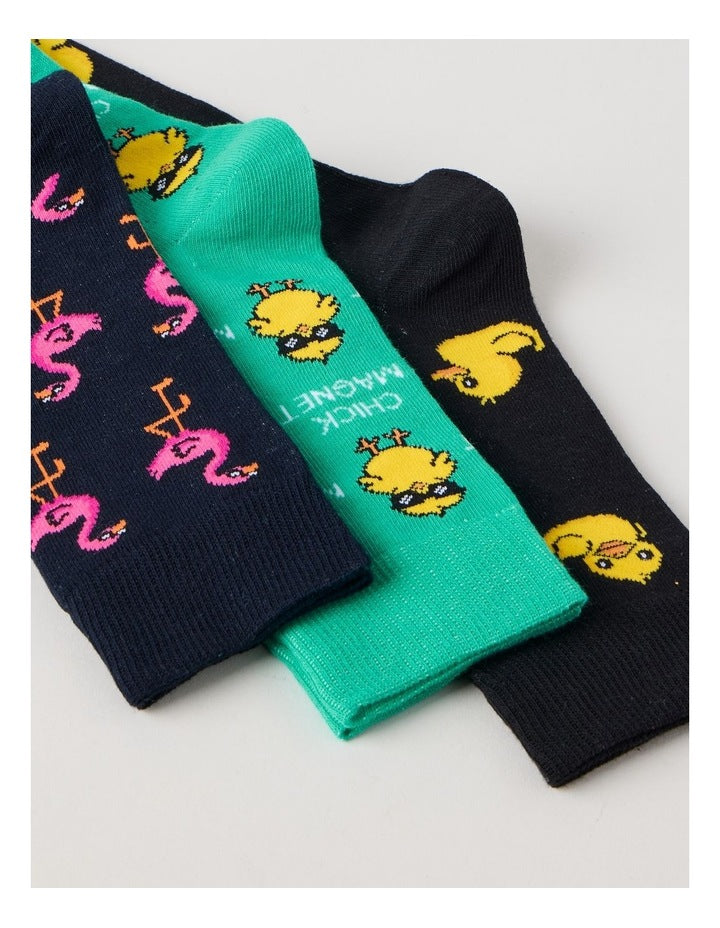 3 Pack Novelty Socks in Black and Emerald