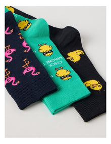 3 Pack Novelty Socks in Black and Emerald