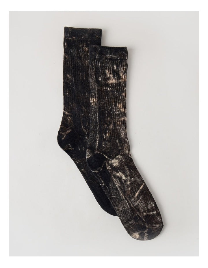 2 Pack Pigment Dye Rib Socks in Black and Dark Brown