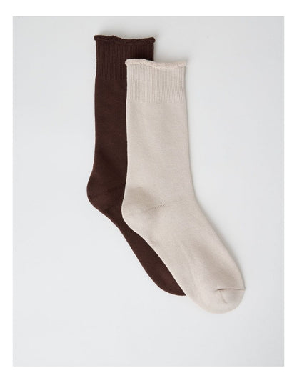 2 Pack Cotton Terry Socks in Warm Dark Brown and Stone