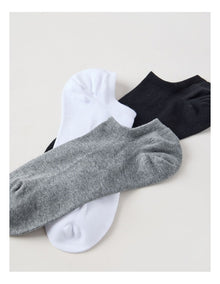 3 Pack Lowcut Liner Socks in Black, Grey, & White