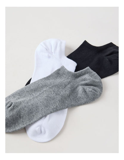 3 Pack Lowcut Liner Socks in Black, Grey, & White
