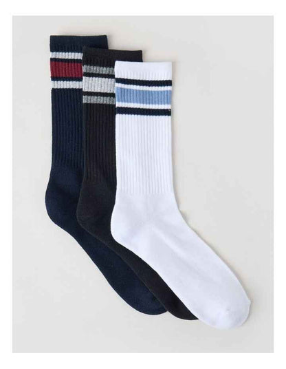 3 Pack Sports Crew Socks in Multi Stripe
