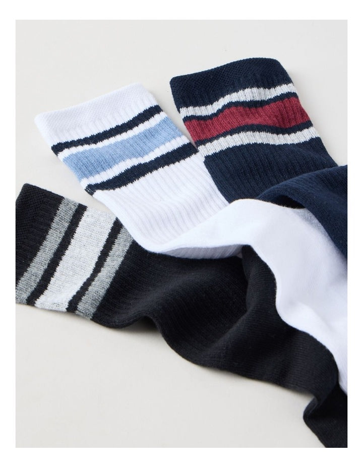 3 Pack Sports Crew Socks in Multi Stripe