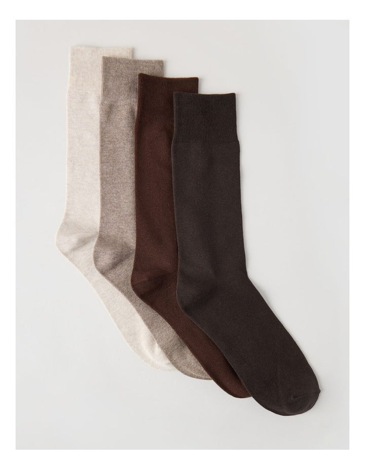 4 Pack Plain Socks in Assorted Browns