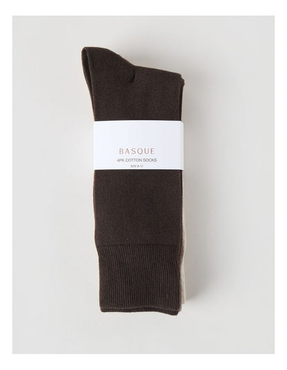 4 Pack Plain Socks in Assorted Browns