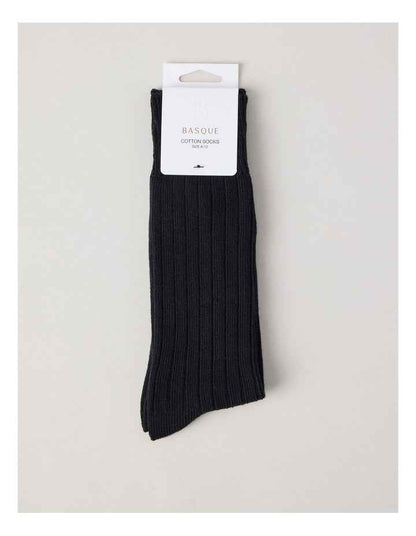 Winter Rib Cotton Socks in Black