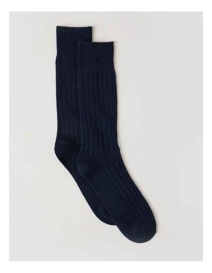 Winter Rib Cotton Socks in Navy