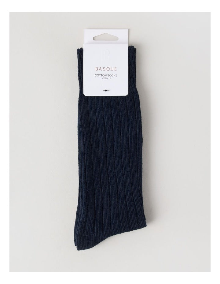 Winter Rib Cotton Socks in Navy