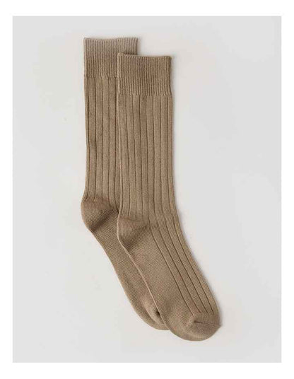 Winter Rib Cotton Socks in Burnt Honey