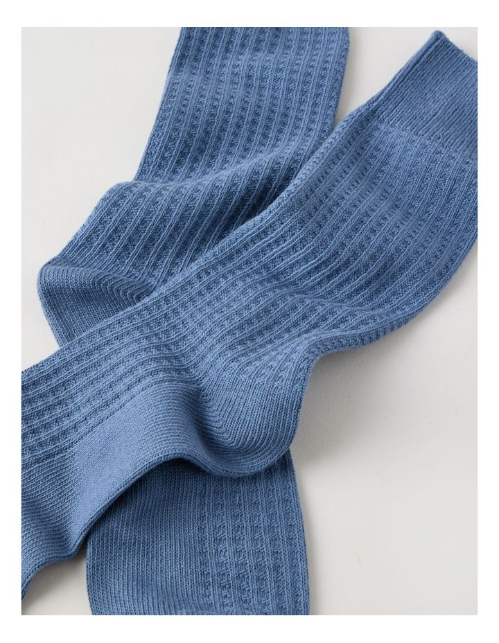 Waffle Cotton Socks in Blue Shadow