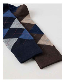 2 Pack Argyle Socks in Navy & Chocolate