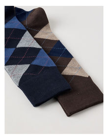2 Pack Argyle Socks in Navy & Chocolate