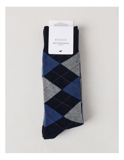 2 Pack Argyle Socks in Navy & Chocolate