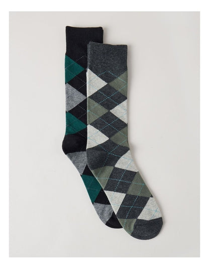 2 Pack Argyle Socks in Black & Green