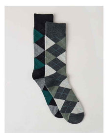 2 Pack Argyle Socks in Black & Green